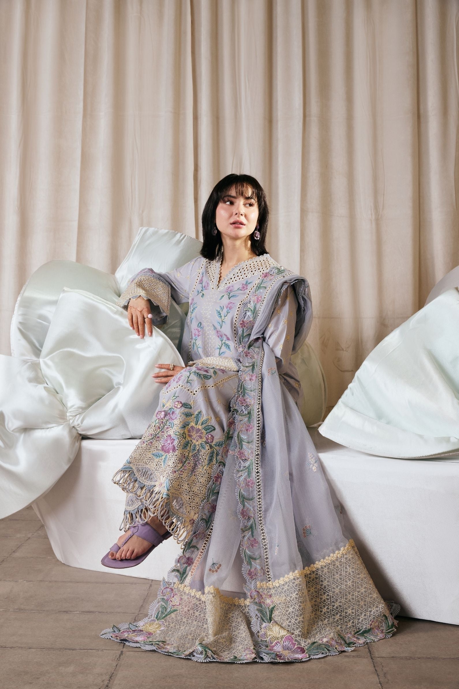 MARYAM HUSSAIN-3PC LAWN EMBROIDERED SHIRT WITH KHADDI NET EMB DUPATTA AND TROUSER-BIC-4913