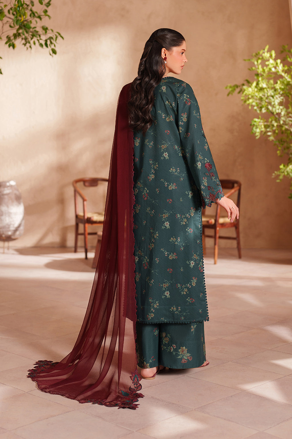IZNIK-3PC LAWN EMB PRINTED SHIRT WITH CHIFFON EMBROIDERED AND PRINTED TROUSER-BIC-029