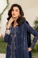 IZNIK-3PC DHANAK CHIKAN EMBROIDERED SHIRT WITH COURTRAI PRINTED SHAWL AND EMB TROUSER-BIC-4132