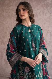 JAZMIN-3PC DHANAK EMBROIDERED WITH COUTRAI WOOL PRINT SHAWL & TROUSER-BIC-2611