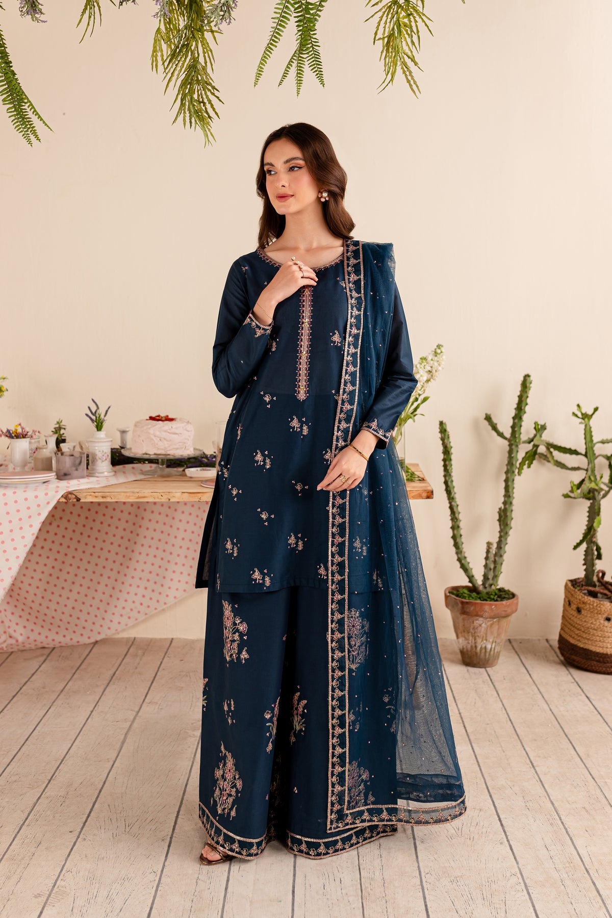 BATIK-3PC DHANAK EMBROIDERED SHIRT DHANAK EMBROIDERED SHAWL AND EMB TROUSER-BIC-4173
