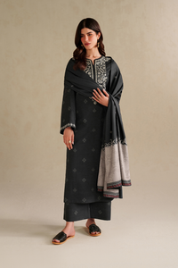 IZNIK-3PC DHANAK EMBROIDERED SHIRT WITH WOOL DIGITAL PRINT SHAWL AND TROUSER-BIC-5174