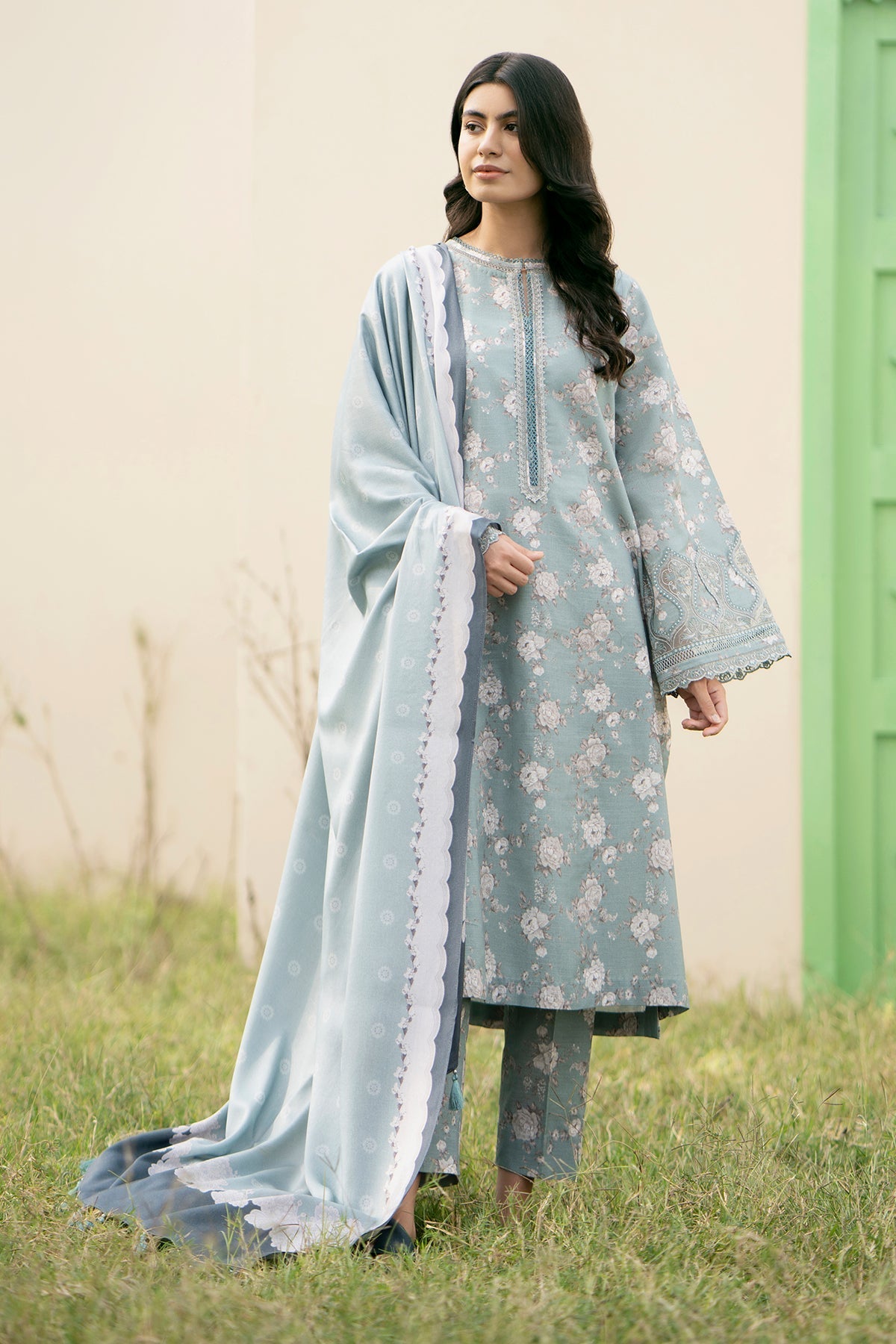 BAROUQE-3PC KARANDI PRINTED SHIRT WITH KARANDI PRINTED DUPATTA AND TROUSER-BIC-2576