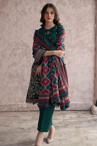 JAZMIN-3PC DHANAK EMBROIDERED WITH COUTRAI WOOL PRINT SHAWL & TROUSER-BIC-2611