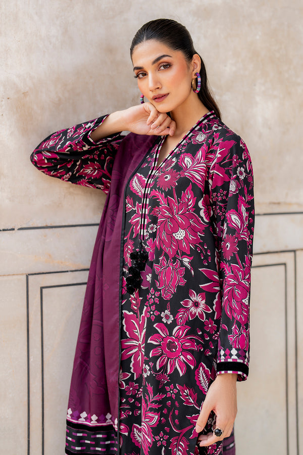 BAROUQUE-3PC KHADDAR PRINTED  SHIRT WITH KHADDAR PRINT DUPATTA AND PRINT TROUSER-BIC-2633