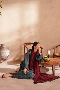 IZNIK-3PC LAWN EMB PRINTED SHIRT WITH CHIFFON EMBROIDERED AND PRINTED TROUSER-BIC-029