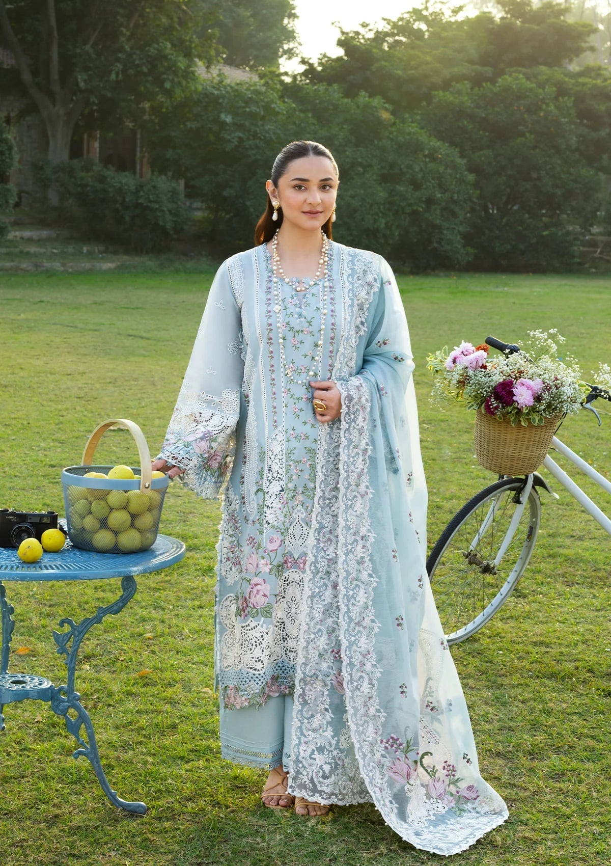 ELAF-3PC DHANAK EMBROIDERED SHIRT WITH DHANAK EMBROIDERED SHAWL AND TROUSER-BIC-5242