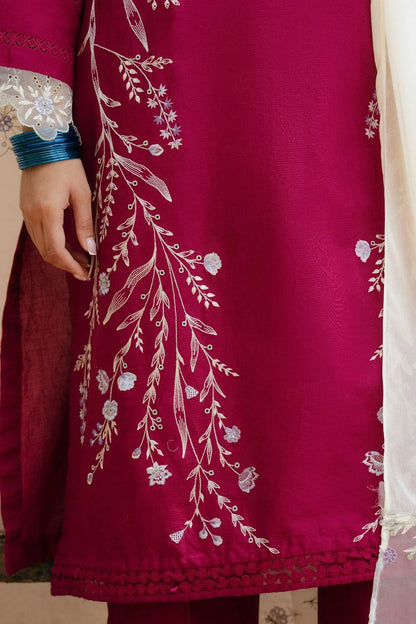 ZARASHAHJAHAN-3PC DHANAK EMBROIDERED SHIRT WITH COTTON NET EMBROIDERED DUPATTA AND TROUSER-BIC-4216