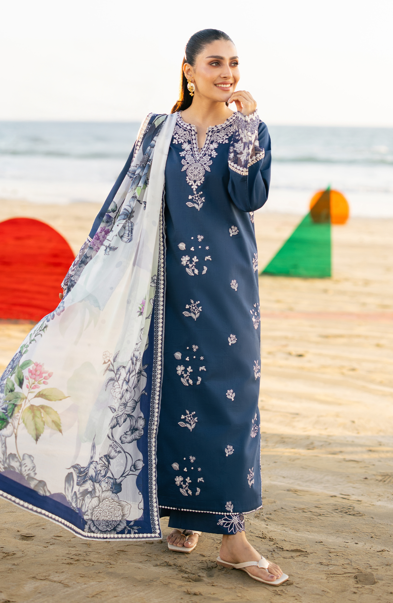 SERAN-3PC LAWN EMBROIDERED SHIRT WITH CHIFFON PRINT DUPATTA AND EMB TROUSER-BIC-4845