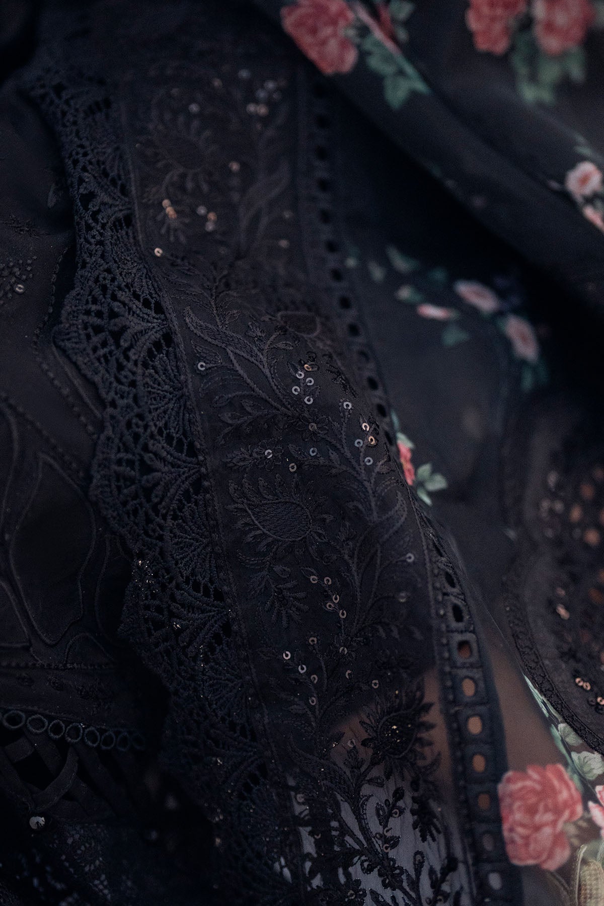 NUREH-3PC LAWN CHIKENKARI LASER EMBROIDERED SHIRT WITH ORGANZA EMBROIDERED PRINT DUPATTA-3667-EID FESTIVE-