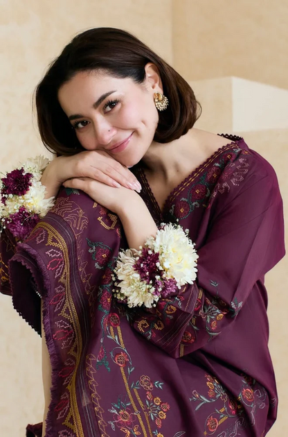 ZARA SHAHJAHAN - 3PC LAWN EMBROIDERED SHIRT WITH ORGANZA EMBROIDERED DUPATTA AND TROUSER -BIC-3826