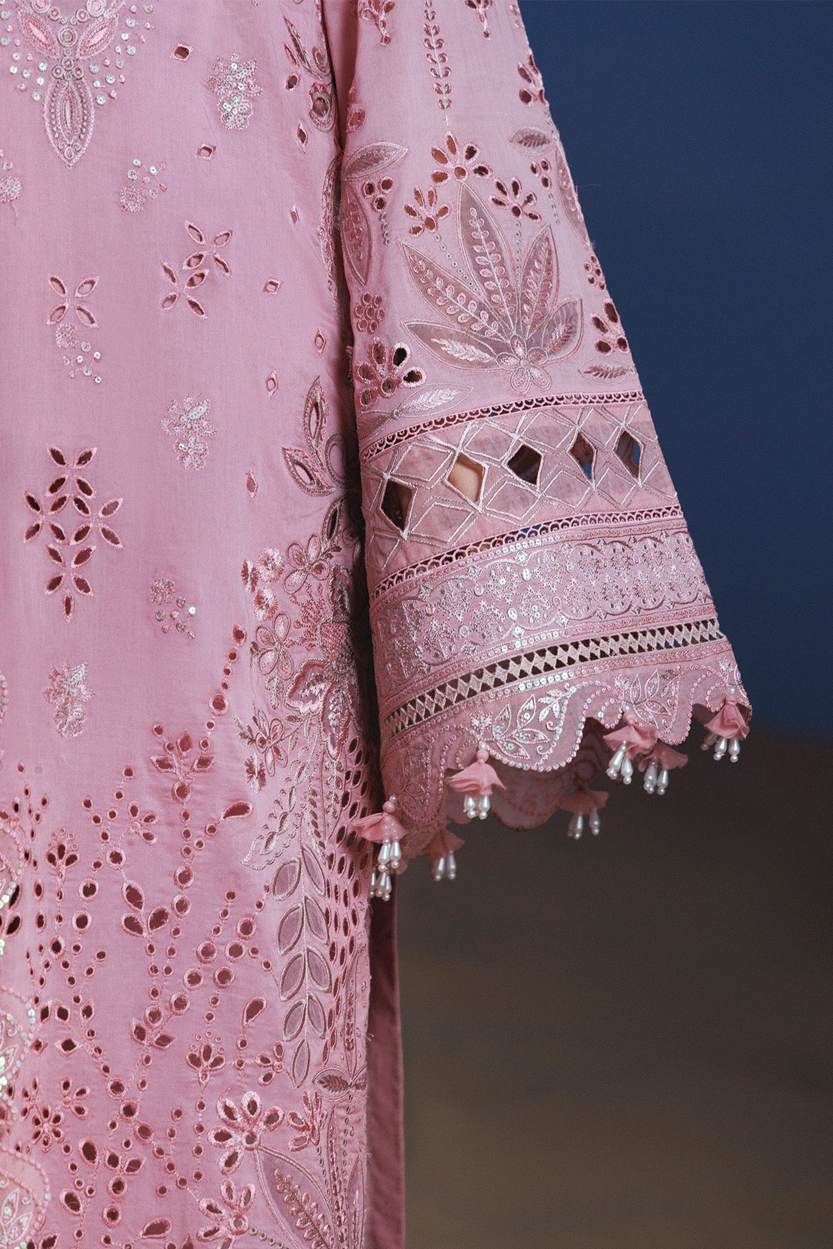 NUREH-3PC LAWN SEQUIN CHIKANKAARI EMBROIDERED SHIRT WITH KHADDI NET EMBROIDERED DUPATTA AND TROUSER-BIC-4800