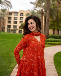 FAIZA SAQLAIN-FROCK 3PC LAWN EMBROIDERED SHIRT WITH CHUNRI PRINTED EMBROIDERED DUPATTA AND TROUSER-4866