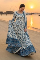 FAIZA SAQLAIN-FROCK 3PC LAWN EMBROIDERED SHIRT WITH NET EMBROIDERED DUPATTA AND TROUSER-4847