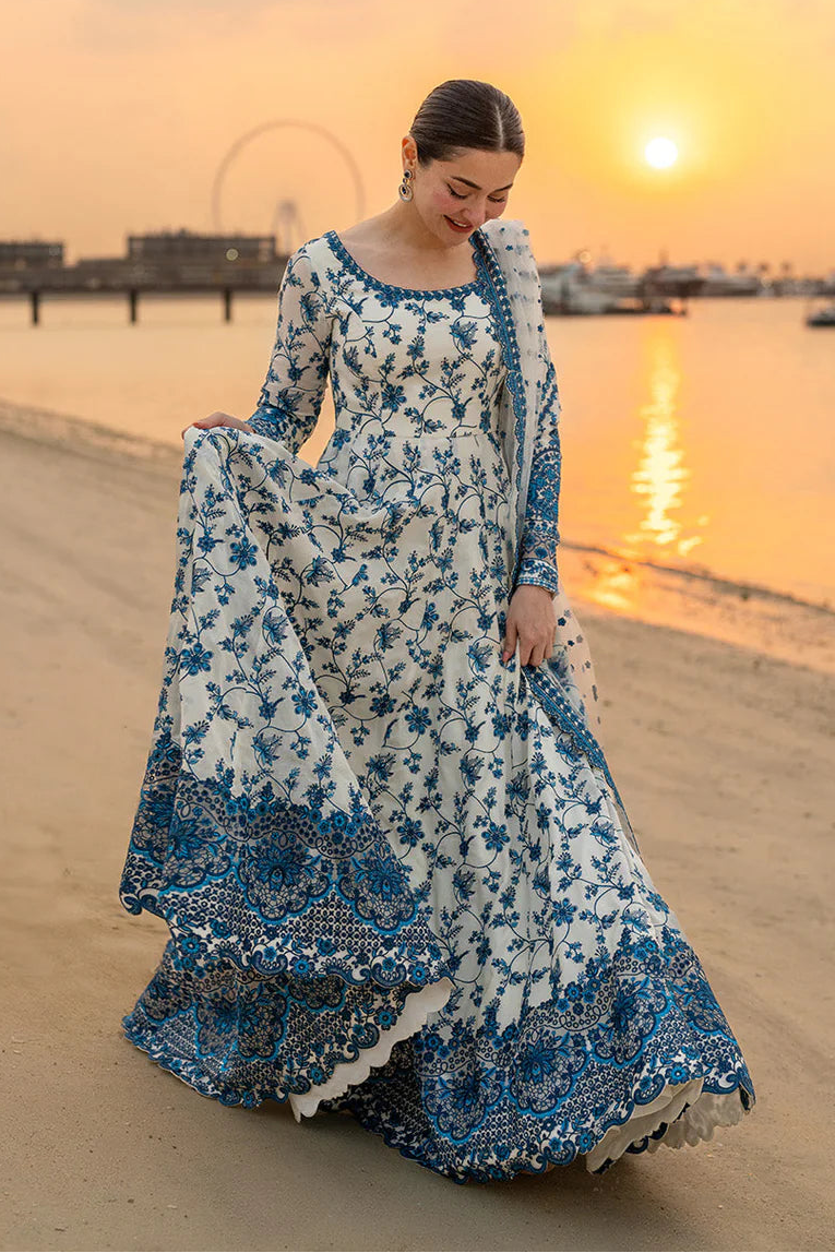 FAIZA SAQLAIN-FROCK 3PC LAWN EMBROIDERED SHIRT WITH NET EMBROIDERED DUPATTA AND TROUSER-4847