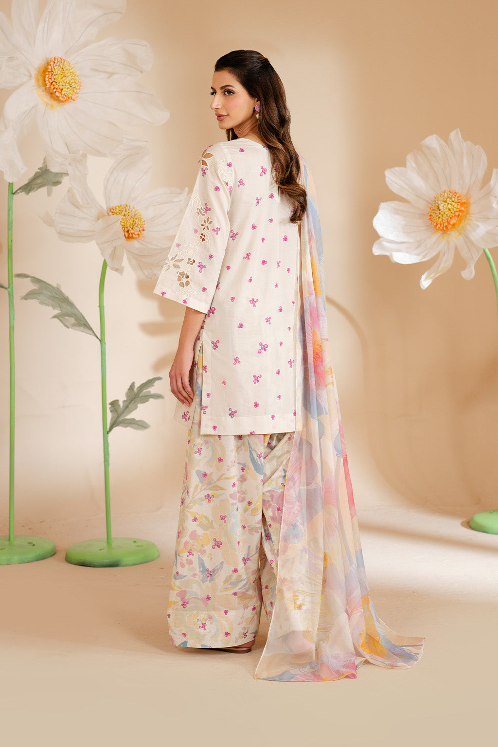 IZNIK-3PC LAWN PRINTED EMB SHIRT WITH SILK PRINTED DUPATTA AND PRINTED TROUSER-BIC-052