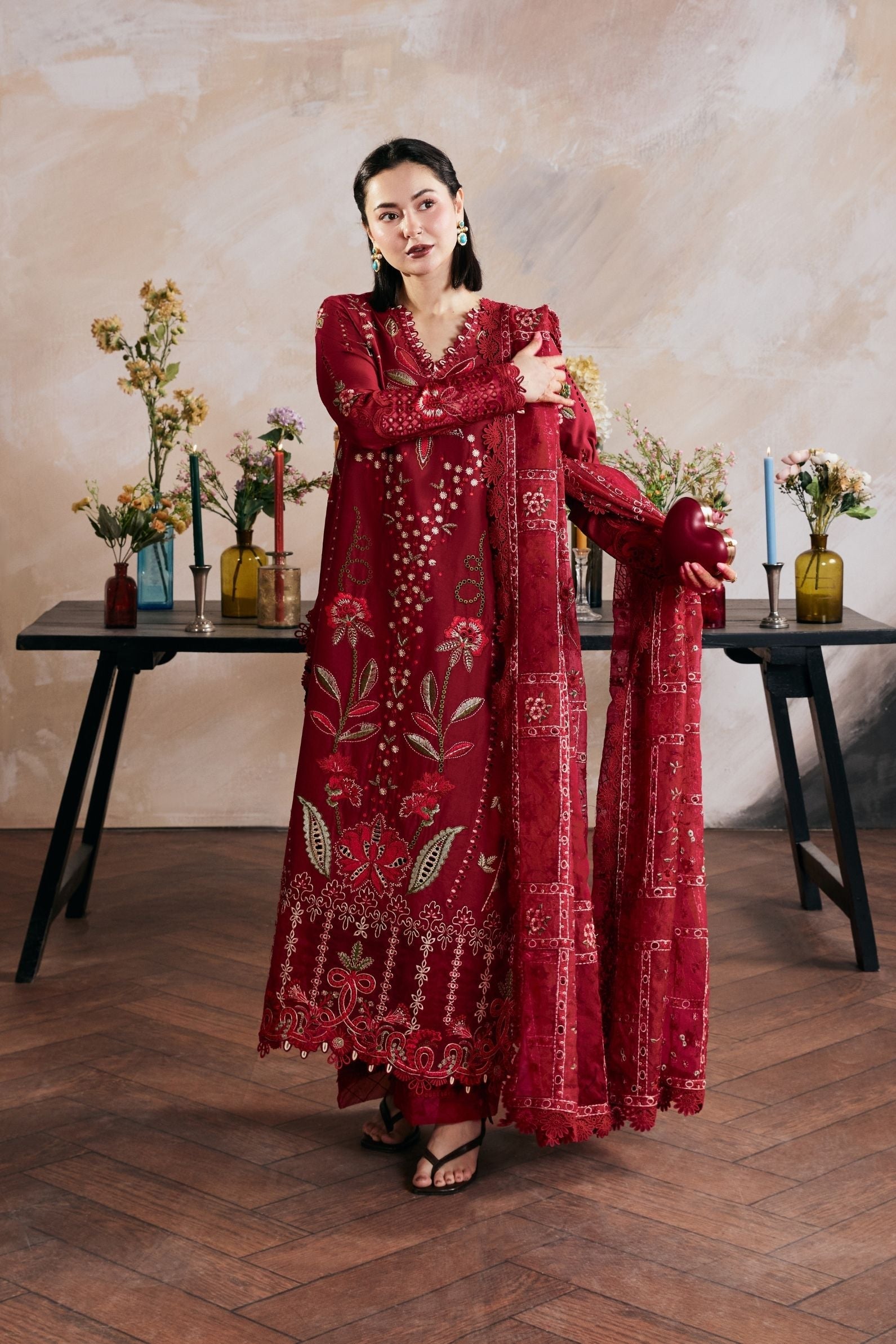 MARYAM HUSSAIN-3PC LAWN HEAVY EMBROIDERED SHIRT WITH KHADDI NET EMB DUPATTA AND TROUSER-BIC-4898