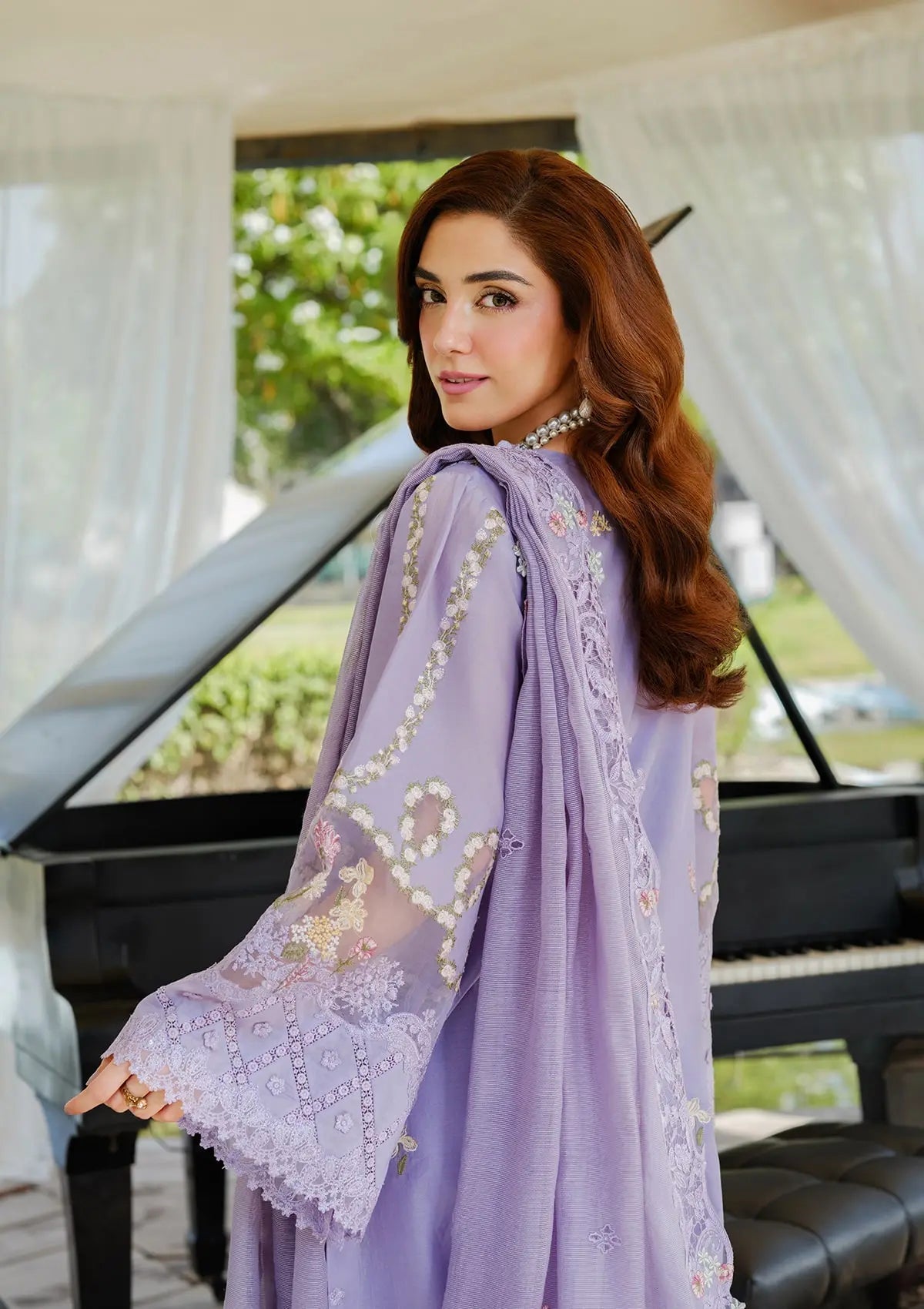 ELAF-3PC LAWN LASERCUTWORK EMBROIDERED SHIRT WITH KHAADI NET EMBROIDERED DUPATTA AND TROUSER -BIC-4780