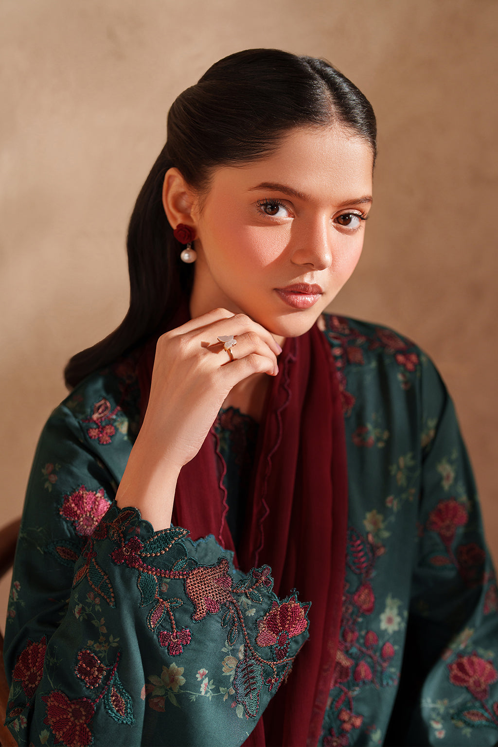 IZNIK-3PC LAWN EMB PRINTED SHIRT WITH CHIFFON EMBROIDERED AND PRINTED TROUSER-BIC-029