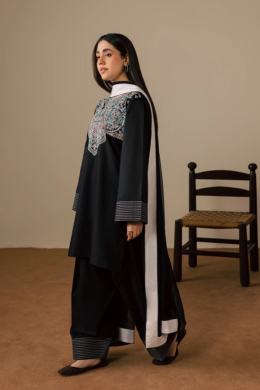 BATIK-3PC DHANAK EMBROIDERED SHIRT WITH DHANAK SHAWL AND TROUSER-BIC-5200
