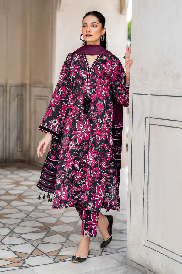 BAROUQUE-3PC KHADDAR PRINTED  SHIRT WITH KHADDAR PRINT DUPATTA AND PRINT TROUSER-BIC-2633