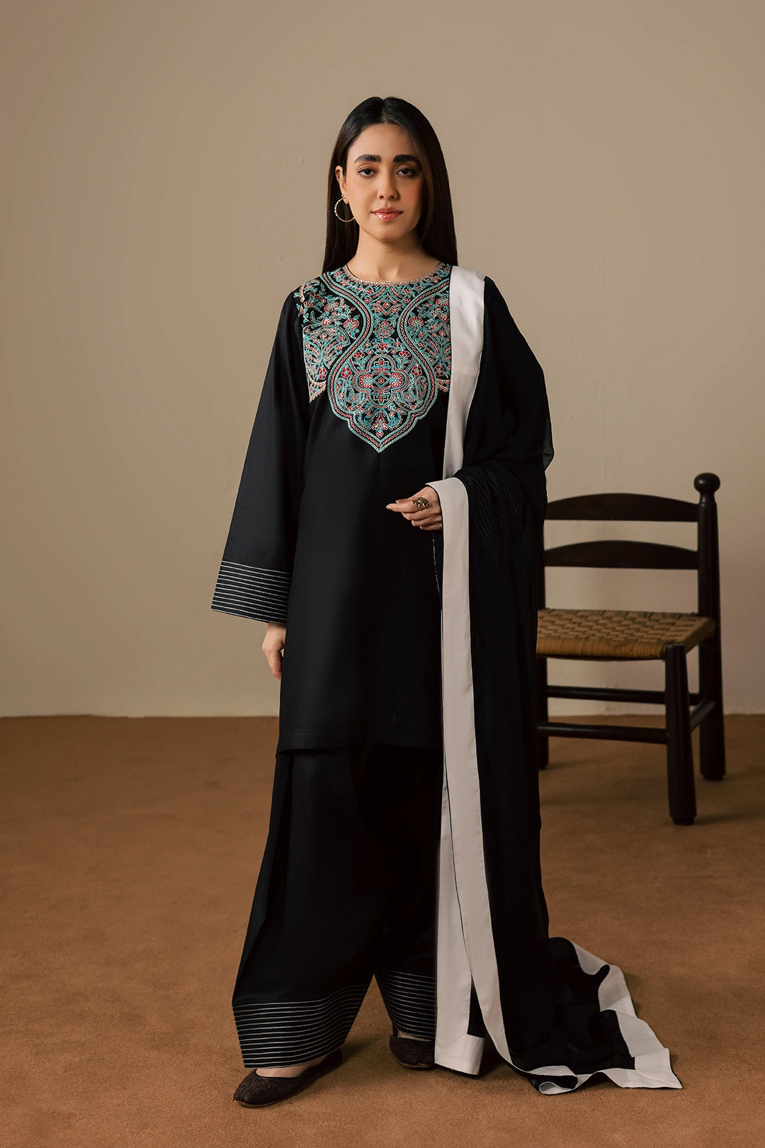 BATIK-3PC DHANAK EMBROIDERED SHIRT WITH DHANAK SHAWL AND TROUSER-BIC-5200