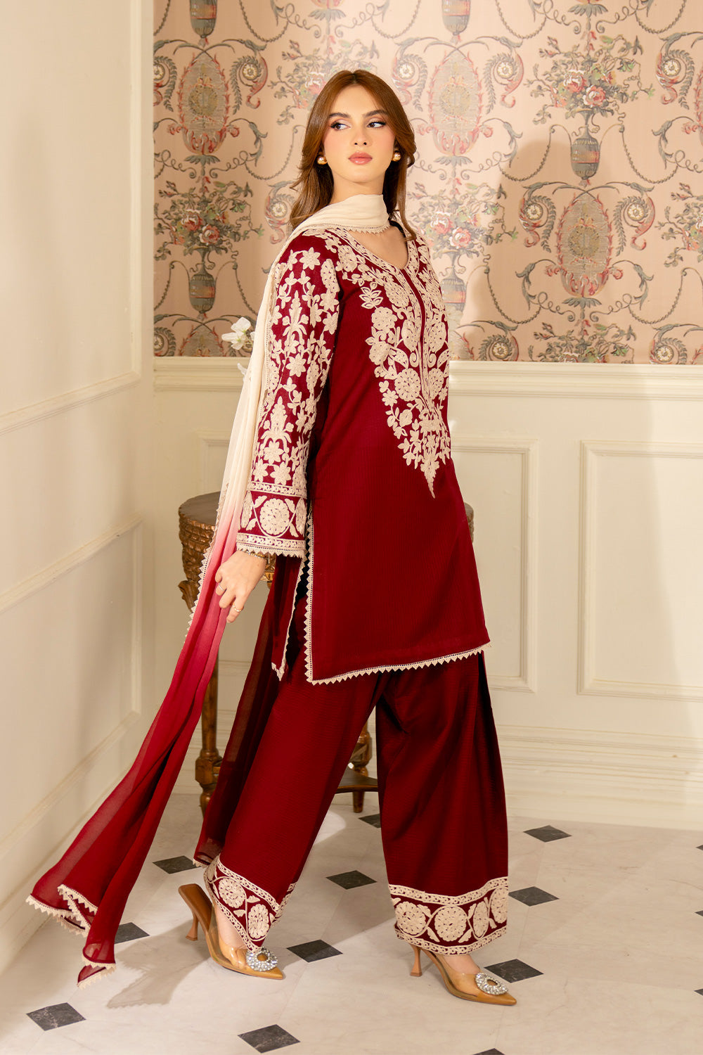 JAZMIN-3PC LAWN EMBROIDERED SHIRT WITH CHIFFON TYE & DYE DUPATTA AND TROUSER -BIC-4656