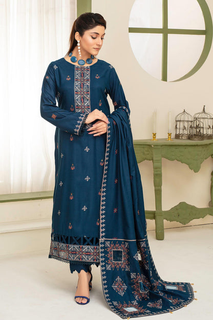 BRANDS INN-3PC DHANAK EMBROIDERED SHIRT WITH HEAVY CUTWORK EMBROIDERED DHANAK SHAWL AND TROUSER-BIC-1516