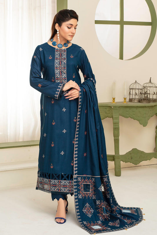 BRANDS INN-3PC DHANAK EMBROIDERED SHIRT WITH HEAVY CUTWORK EMBROIDERED DHANAK SHAWL AND TROUSER-BIC-1516