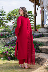 GARNET-3PC LAWN CHIKANKARI EMBROIDERED SHIRT WITH KHADDI NET EMB DUPATTA AND TROUSER-BIC-4843