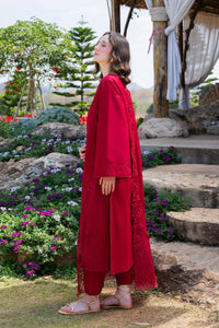 GARNET-3PC LAWN CHIKANKARI EMBROIDERED SHIRT WITH KHADDI NET EMB DUPATTA AND TROUSER-BIC-4843