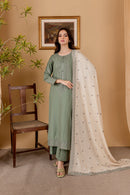 BATIK-3PC DHANAK EMBROIDERED SHIRT WITH DHANAK EMBROIDERED SHAWL AND TROUSER-BIC-4011