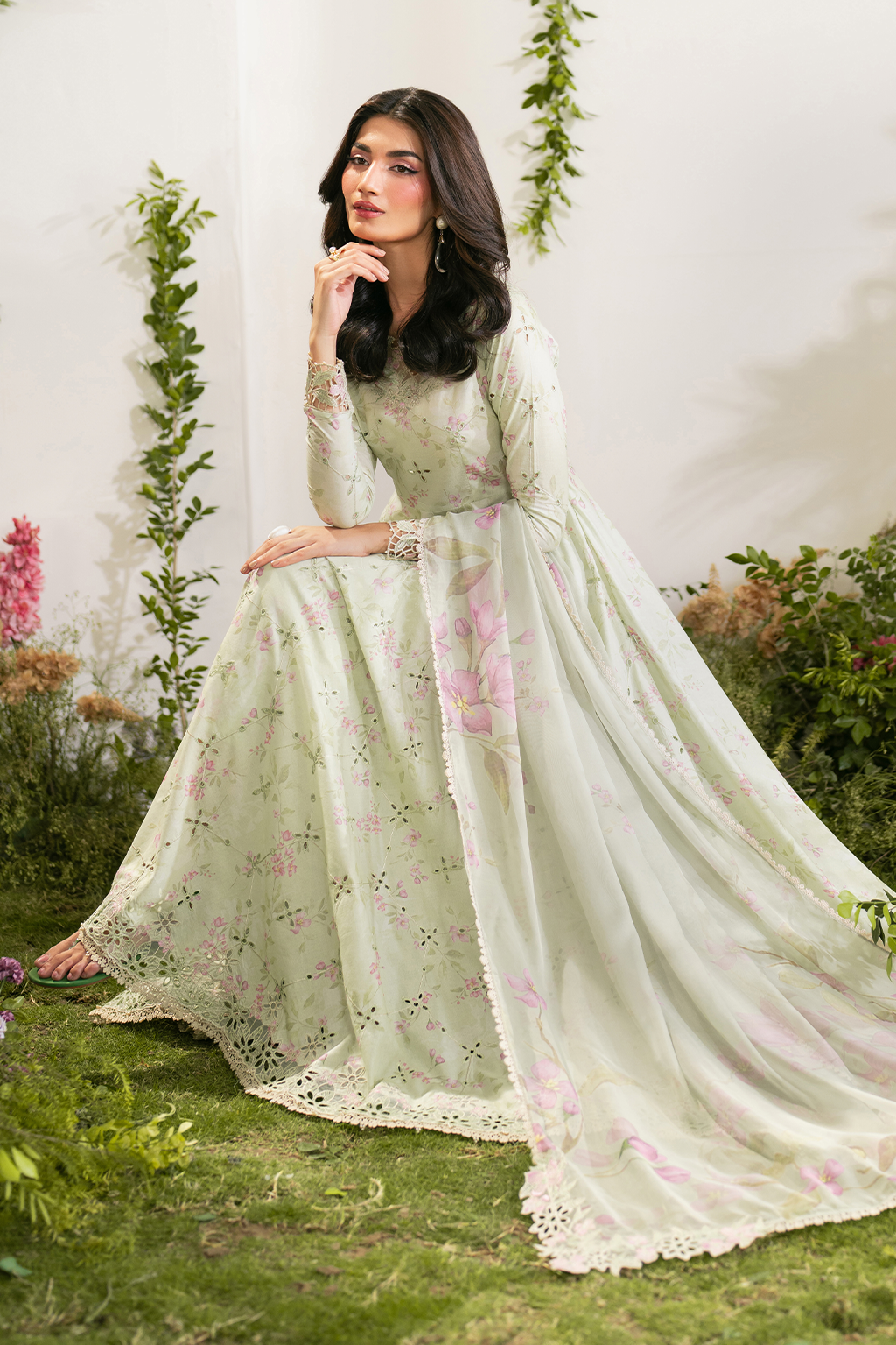 IZNIK-3PC LAWN PRINTED EMB FROCK WITH SILK PRINTED DUPATTA AND TROUSER-BIC-067