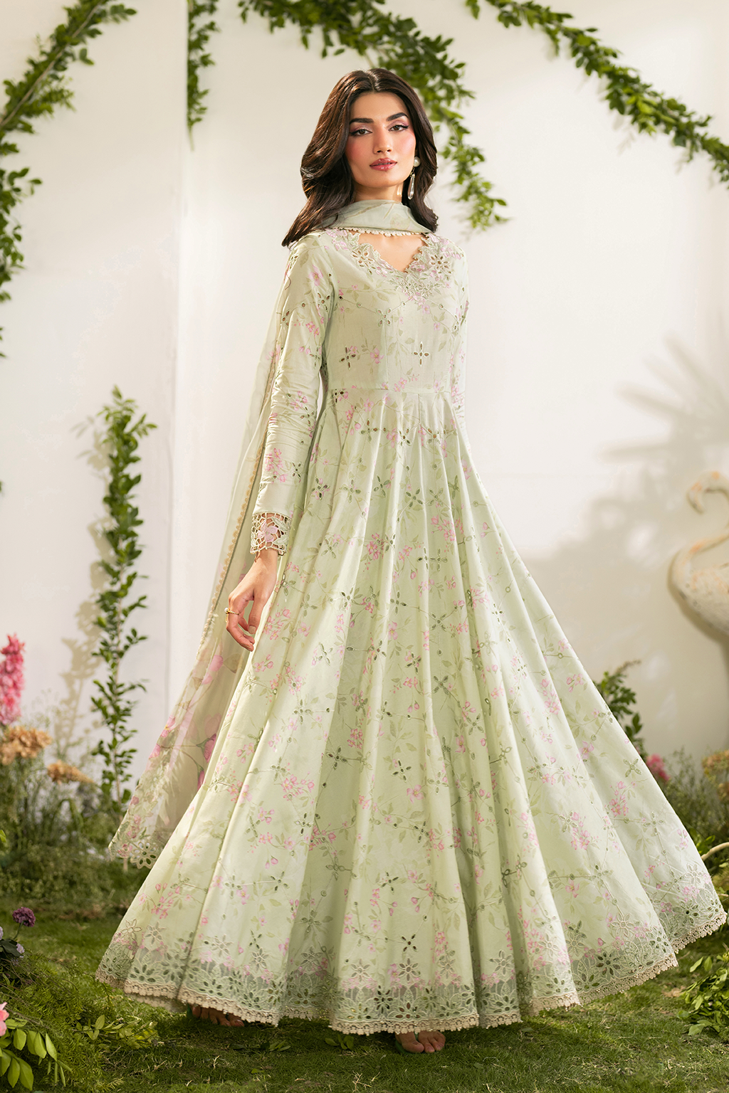 IZNIK-3PC LAWN PRINTED EMB FROCK WITH SILK PRINTED DUPATTA AND TROUSER-BIC-067