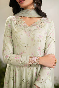 IZNIK-3PC LAWN PRINTED EMB FROCK WITH SILK PRINTED DUPATTA AND TROUSER-BIC-067