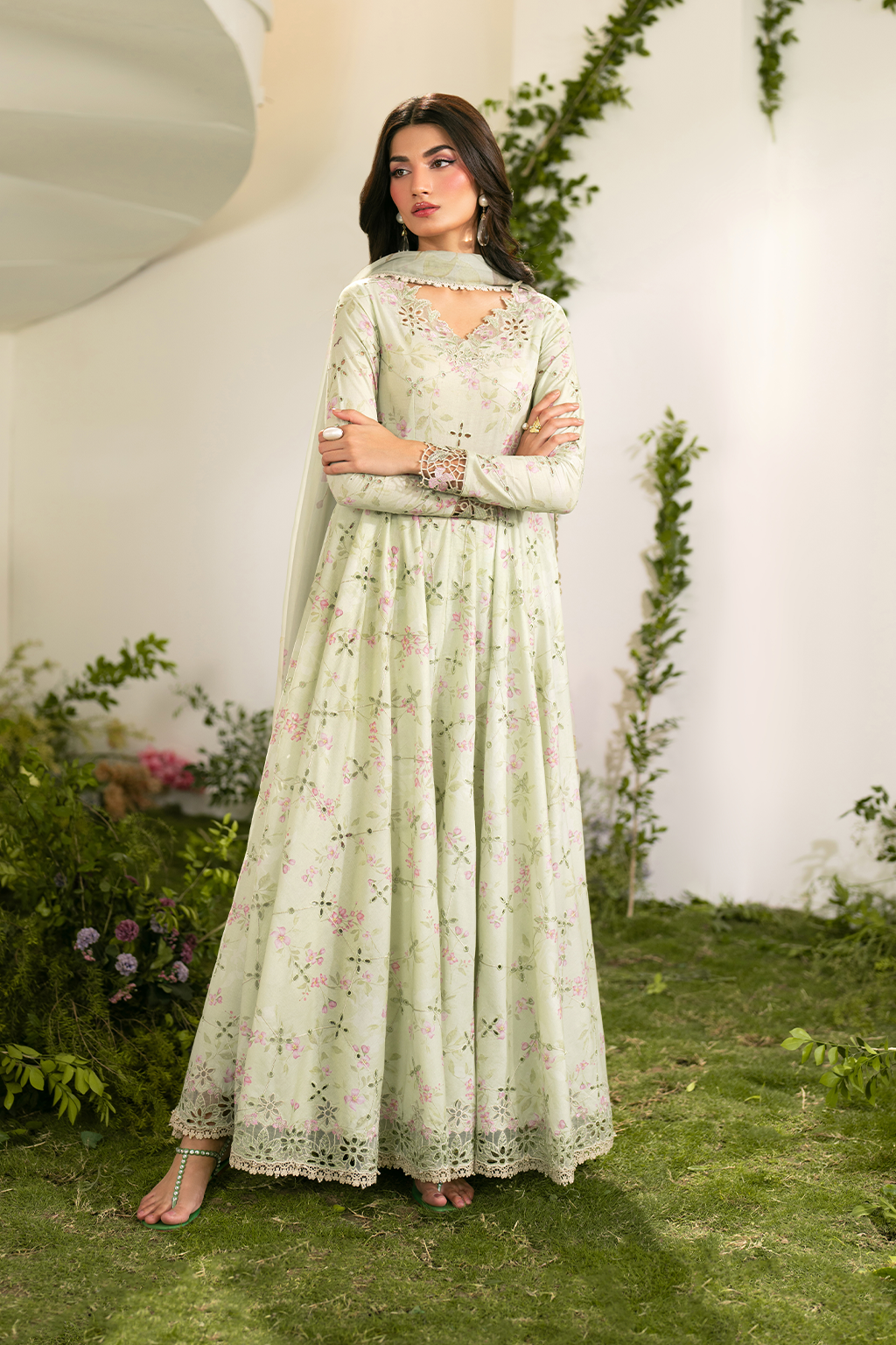 IZNIK-3PC LAWN PRINTED EMB FROCK WITH SILK PRINTED DUPATTA AND TROUSER-BIC-067