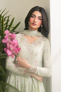IZNIK-3PC LAWN PRINTED EMB FROCK WITH SILK PRINTED DUPATTA AND TROUSER-BIC-067