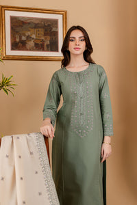 BATIK-3PC DHANAK EMBROIDERED SHIRT WITH DHANAK EMBROIDERED SHAWL AND TROUSER-BIC-4011