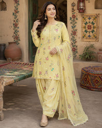 BAROQUE-3PC DHANAK EMBROIDERED SHIRT WITH CHIFFON EMBROIDERED DUPATTA AND EMB TROUSER-BIC-5258