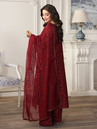 MOHAGNI-3PC LAWN PRINTED EMBROIDERED SHIRT WITH ORGANZA EMBROIDERED DUPATTA AND PRINT TROUSER-003