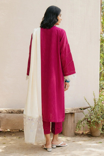 ZARASHAHJAHAN-3PC DHANAK EMBROIDERED SHIRT WITH COTTON NET EMBROIDERED DUPATTA AND TROUSER-BIC-4216