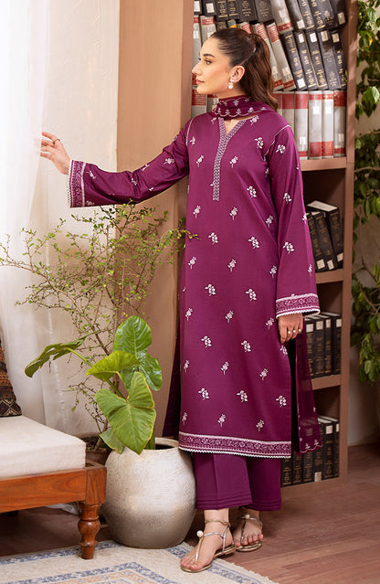 SERAN-3PC DHANAK EMBROIDRED SHIRT WITH DHANAK EMBROIDRED SHAWL AND TROUSER-BIC-