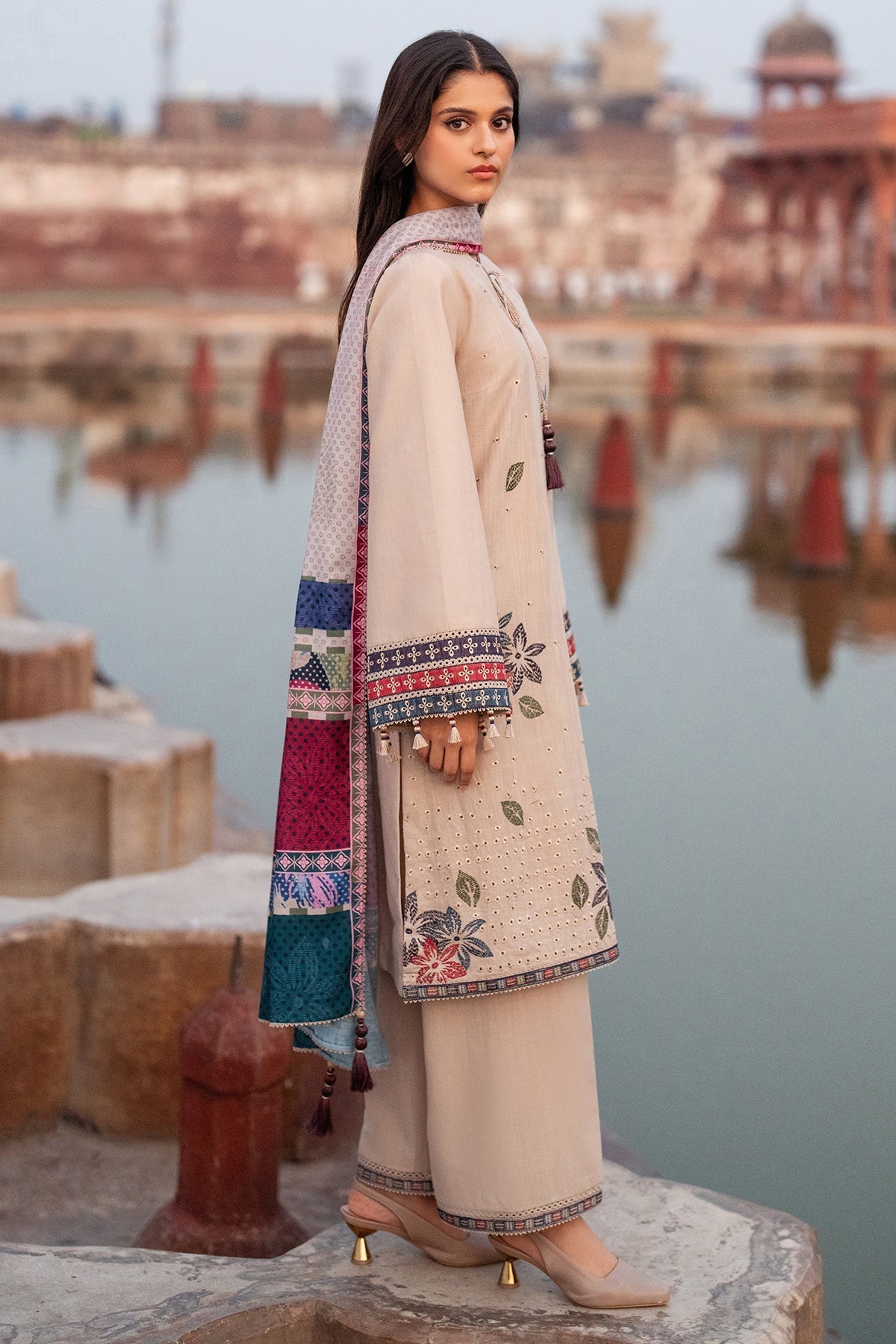 JAZMIN-3PC LAWN EMBROIDERED SHIRT WITH MONARK PRINTED DUPATTA AND TROUSER-BIC-3631