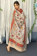 URGE-3PC DHANAK EMBROIDERED SHIRT WITH COURTRAI PRINTED SHAWL AND TROUSER-BIC-4136