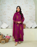 SAPPHIRE-3PC DHANAK EMBROIDERED SHIRT WITH DHANAK EMBROIDERED SHAWL AND TROUSER-BIC-4232