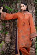 JAZMIN- 3PC DHANAK EMBROIDERED SHIRT WITH WOOL PRINT SHAWL AND TROUSER-BIC-3293