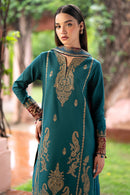 JAZMIN- 3PC DHANAK EMBROIDERED SHIRT WITH WOOL PRINT SHAWL AND TROUSER-BIC-3305-A