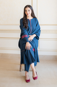 AISLING-3PC DHANAK EMBROIDERED SHIRT WITH DHANAK EMBROIDERED SHAWL & TROUSER -BIC-3132