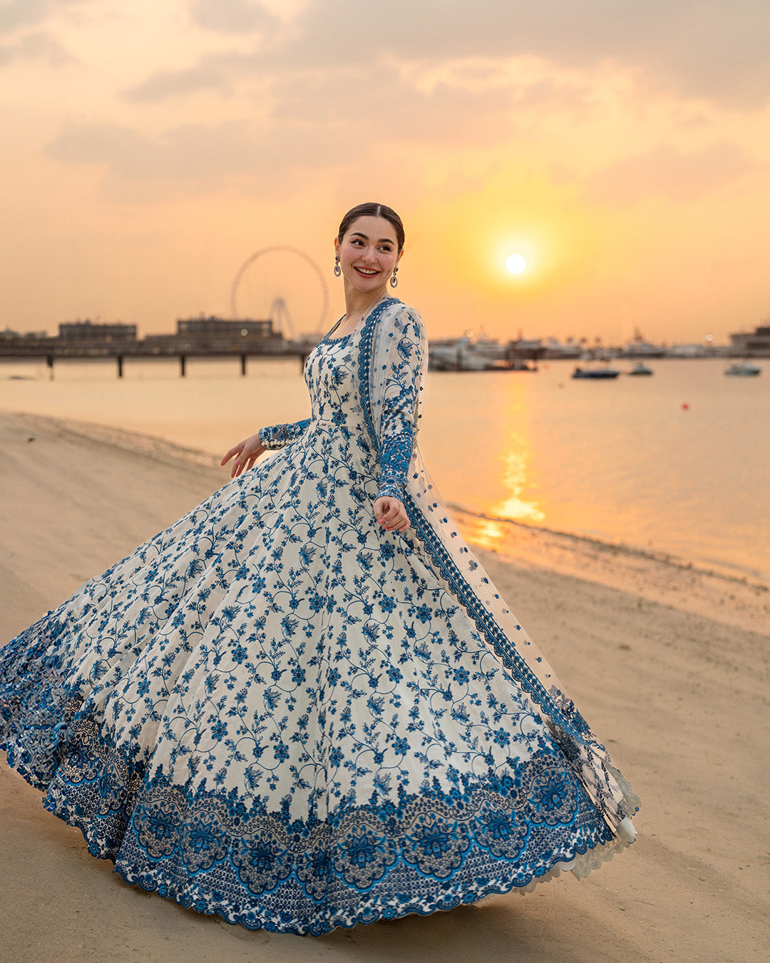 FAIZA SAQLAIN-FROCK 3PC LAWN EMBROIDERED SHIRT WITH NET EMBROIDERED DUPATTA AND TROUSER-4847