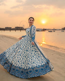 FAIZA SAQLAIN-FROCK 3PC LAWN EMBROIDERED SHIRT WITH NET EMBROIDERED DUPATTA AND TROUSER-4847